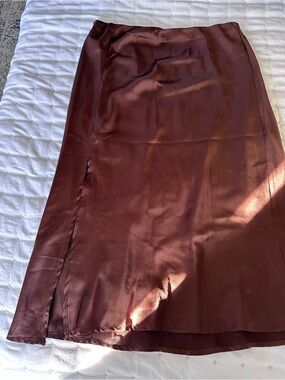 Nasty Gal Burgundy Satin Midi Skirt
